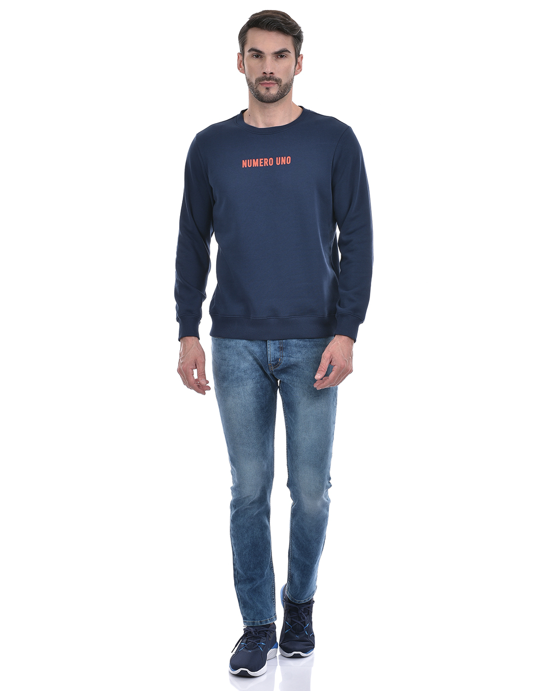 Numero Uno Men Typography Blue Sweat Shirt